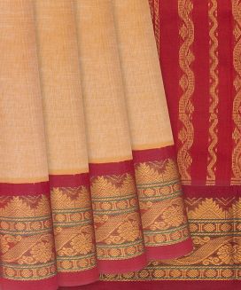 Sandal Handloom Silk Cotton Saree with contrast border and pallu
