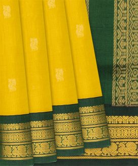 Lime Yellow Handloom Silk Cotton Saree with contrast green border and pallu
