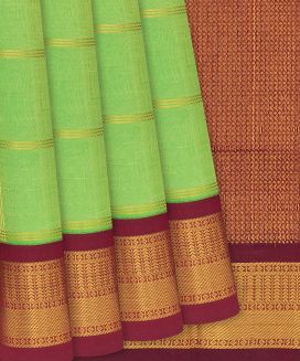 Light Green Handloom Silk Cotton Saree with contrast maroon pallu & border
