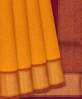 Yellow Handloom Silk Cotton Saree with contrast border and pallu
