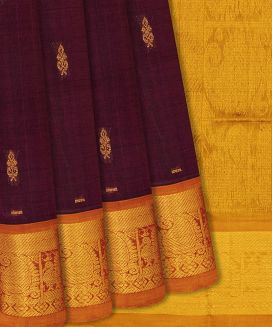 Burgundy Handwoven Silk Cotton Saree With Floral motifs
