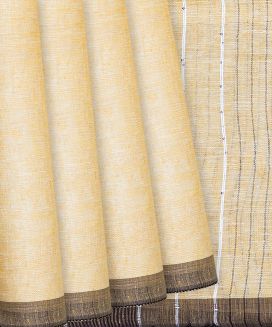 Cream Handloom Linen Saree With Plain Body and Border

