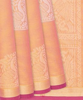 Sandal Handloom Village Cotton Saree With Annam Motifs
