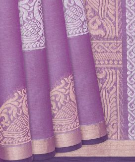 Purple Handloom Village Cotton Saree With Annam Motifs
