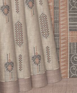 Brown Handloom Village Cotton Saree With Flower Motifs
