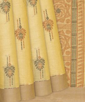 Yellow Handloom Village Cotton Saree With Flower Motifs
