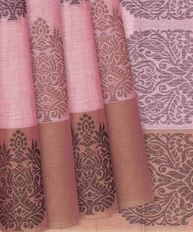 Pink Handloom Village Cotton Saree With Flower Motifs
