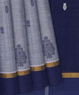 Steel Blue Handloom Rasipuram Cotton Saree With Floral Motifs
