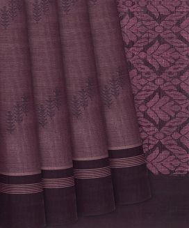 Dusty Pink Handloom Rasipuram Cotton Saree With Floral Motifs
