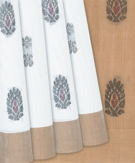 Off White Handloom Rasipuram Cotton Saree With Floral Motifs

