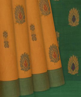 Yellow Handloom Rasipuram Cotton Saree With Floral Motifs

