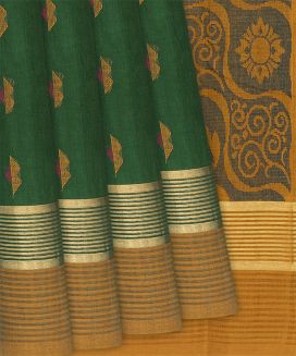 Dark Green Handloom Rasipuram Cotton Saree With Butta

