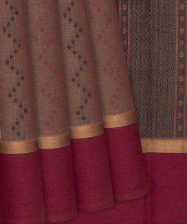 Brown Handloom Rasipuram Cotton Saree With Coin Motifs
