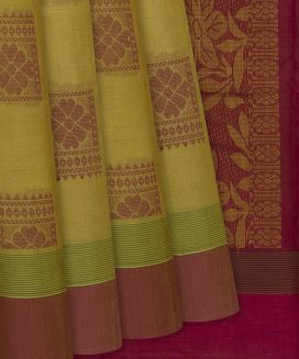 Cardamom Green Handloom Rasipuram Cotton Saree with Floral Buttas
