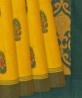 Yellow Handloom Rasipuram Cotton Saree with Floral Buttas
