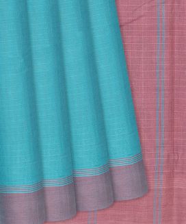 Turquoise Handloom Rasipuram Cotton Saree With Stripes
