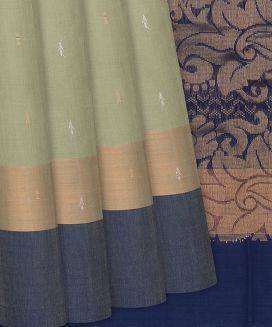 Cardamom Green Handloom Rasipuram Cotton Saree with Traditional Buttas
