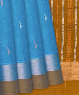 Sky Blue Handloom Rasipuram Cotton Saree with Traditional Buttas

