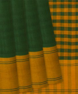 Bottle Green Handloom Rasipuram Cotton Saree with Stripes
