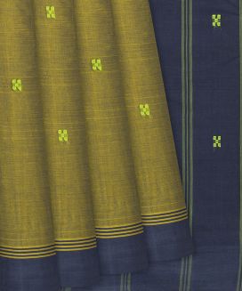 Olive Green Handloom Rasipuram Cotton Saree with Square Buttas
