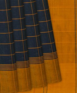 Dark Blue Handloom Rasipuram Cotton Saree with Checks
