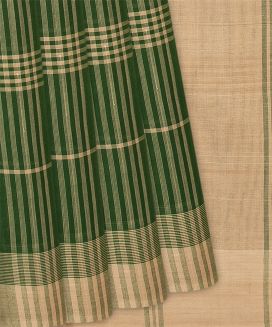 Dark Green Handloom Rasipuram Cotton Saree with Checks
