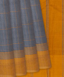 Grey Handloom Rasipuram Cotton Saree with Checks
