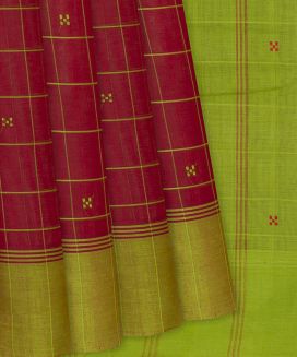 Dark Pink Handloom Rasipuram Cotton Saree with Checks
