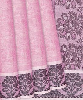 Dusty Pink Handloom Village Cotton Saree With Floral Motifs
