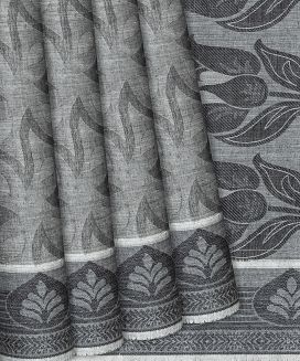 Grey Handloom Village Cotton Saree With Flower Motifs
