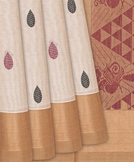 Sandal Handloom Village Cotton Saree With Buttas
