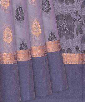Purple Handloom Village Cotton Saree With Floral Motifs
