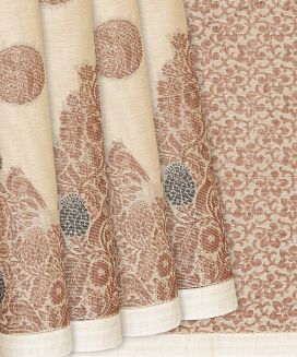 Sandal Handloom Village Cotton Saree With Floral Motifs
