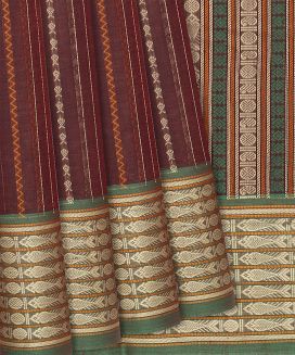 Crimson Handloom Village Cotton Saree With Stripes
