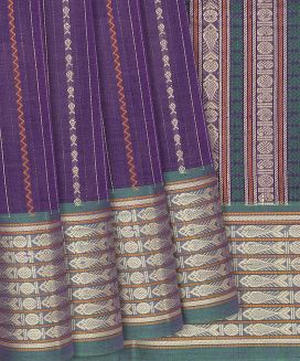 Purple Handloom Village Cotton Saree With Stripes
