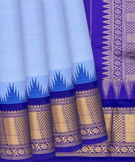 Light Blue Handloom 9 Yards Korvai Silk Saree With Contrast Border
