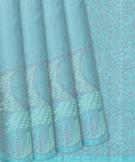 Turquoise Handloom Soft Silk Saree With Spiral Motifs
