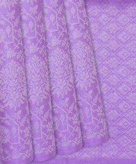Lavender Handloom Soft Silk Saree With Floral Vine Motifs
