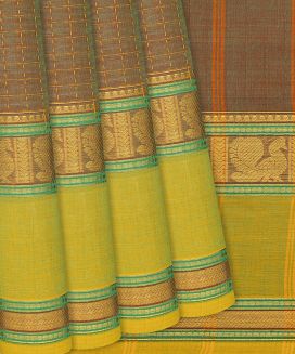 Brown Handloom Chettinad Cotton Saree With Checks
