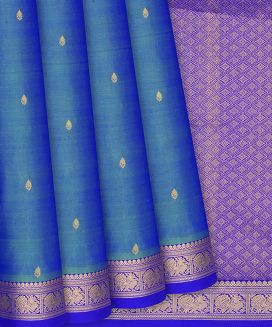 Cyan Kanchipuram Silk Saree With annam motifs and  contrast border & pallu
