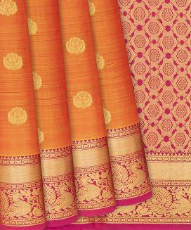 Mustard Kanchipuram Silk Saree With mango motifs
