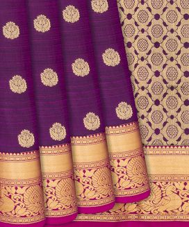 Magenta Kanchipuram Silk Saree With contrast Pink border & pallu
