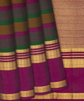 Multi Colour Kanchipuram Silk Saree With contrast Magenta border and pallu
