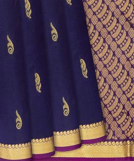 Midnight Blue Kanchipuram Silk Saree With Floral motifs
