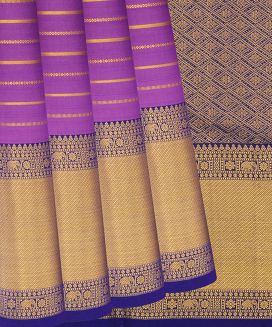 Pink Kanchipuram Silk Saree With Stripes and contrast border & pallu
