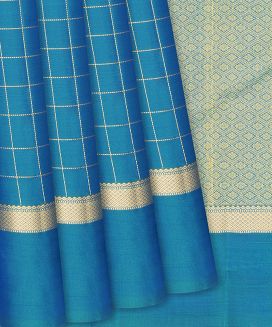 Sky Blue Kanchipuram Silk Saree With checks
