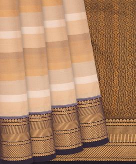 Multi Colour Kanchipuram Silk Saree With Stripes and contrast border & pallu
