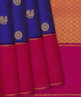 Dark Blue Kanchipuram Silk Saree With stripes and contrast border & pallu
