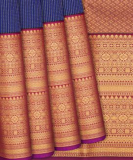 Dark Blue Kanchipuram Silk Saree With stripes and contrast border & pallu
