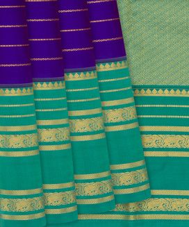 Violet Kanchipuram Silk Saree With stripes and contrast  border & pallu
